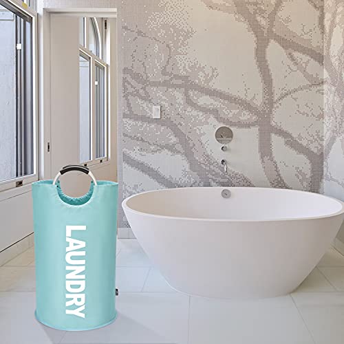 DOKEHOM 90L Large Laundry Basket, Collapsible Laundry Bag, Freestanding Tall Clothes Hamper, Foldable Washing Bin (Light Blue) - color: Light Blue, size: 90L