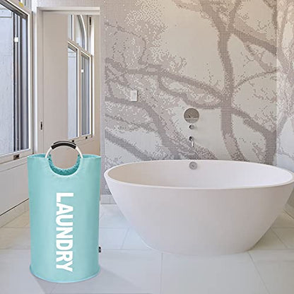 DOKEHOM 90L Large Laundry Basket, Collapsible Laundry Bag, Freestanding Tall Clothes Hamper, Foldable Washing Bin (Light Blue) - color: Light Blue, size: 90L