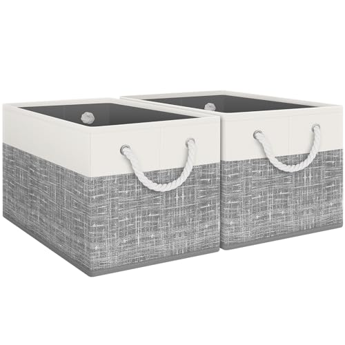 Fab totes Storage Bins 2-Pack, Foldable Storage Baskets for Organizing Toys, Books, Shelves, Closet, Large Storage Box with Rope Handles, Sturdy Organizer Bins, White & Grey - color: White & Grey, size: 2pack
