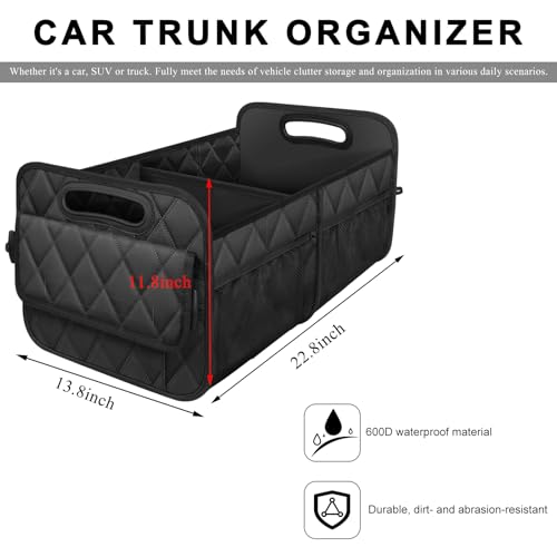 Car Trunk Organizer, Collapsible Auto Storage Box with Multi Pockets, Waterproof Oxford Cargo Organizer with Reinforced Handles, Universal Car Accessories for Men Women (Black) - color: Black