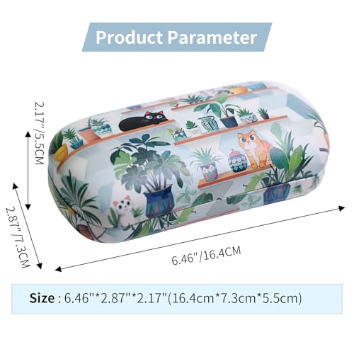 PERFECTSIGHT Sunglasses Case, Large Hard Shell Glasses Case, Cute PU Leather Protective Eyeglasses Case for Women Men - color: Green Plant Cat