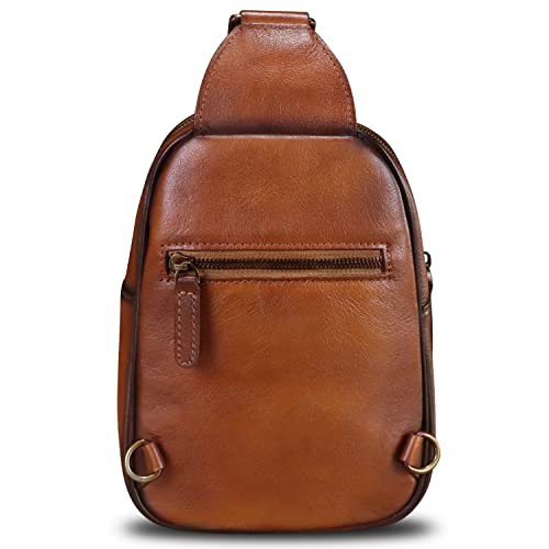Genuine Leather Small Sling Bag for Women and Men Crossbody Bag Chest Bag Sling Backpack Purses for Hiking Sports Travel - color: Brown