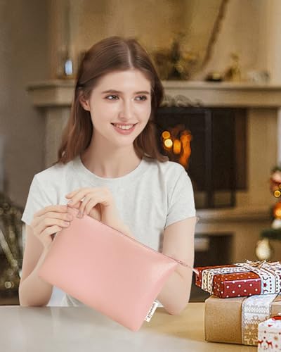 Narwey Small Makeup bag for Purse, Small Makeup Pouch for Purse Cosmetic Bag with Zipper, Cute PU Leather Make up Pouch for Women Girls (Pink) - color: A-Pink