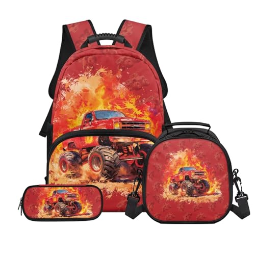 Kids Backpack Set for Boys,Off-road Vehicle School Bookbag and Pencil Case Bundle,Preschool Primary School Backpacks with Lunch Box and Pencil Case for Back to School Supplies - color: Off-road Vehicle -1