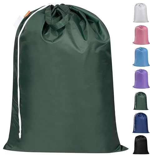 Polecasa Extra Heavy-Duty Laundry Bag 28x36”- Machine Washable Large Storage Bag with Reinforced Handles & Drawstring Closure & ID Tag for College Dorm Travel - Green - color: Green, size: 28" x 36" | 1 Pack