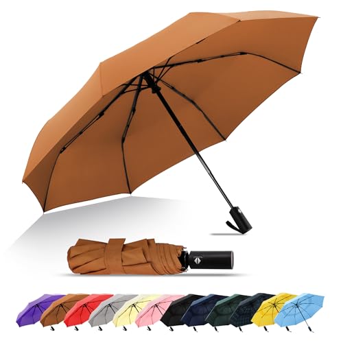 Travel Umbrella UV Sun Protection - Compact Mini Travel Size Automatic Windproof for Backpack or Purse, Lightweight Outdoor Parasol - color: Brown