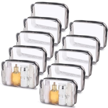 Tbestmax 10 Pack Clear Cosmetic Bags Makeup Bags Portable Waterproof TSA Approved Travel Toiletry Bags Large Organizer Matte Black, 9" x 6.3" x 2.6" - color: Large - Matte Black