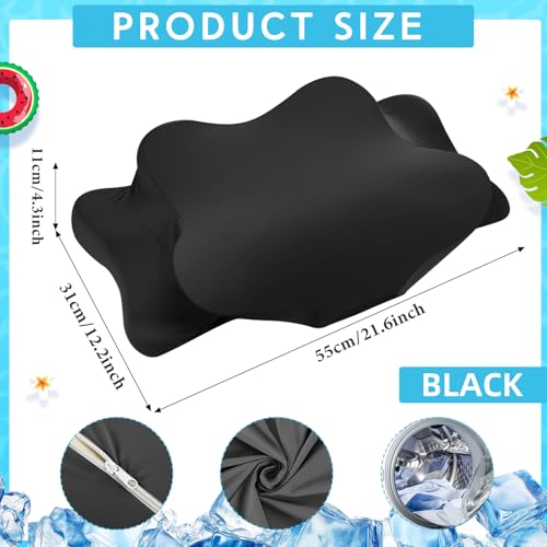 Hahafelt Cooling Cervical Neck Pillowcase Cover (Only Pillow Case) Ergonomic Pillowcase with Zipper Breathable Contour Pillow Cover for Side Back Stomach Sleepers(Black,Standard Size) - color: Black, size: Standard