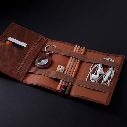 HARDISTON Custom Leather Tech Organizer Roll – Personalized Cord Pouch for Travel Tech Accessories, USB Cables, Charger, Passport, SD Cards – Handmade Gift for All
