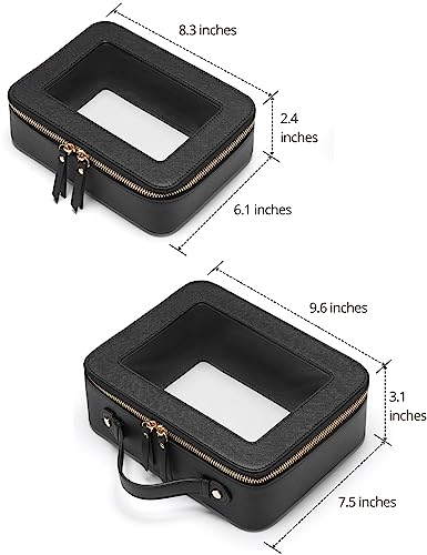 Popvibe Clear Makeup Bag Travel Cosmetic Case Transparent Toiletry Bag with Zipper, Portable Make Up Organizer Traveling Compact Car Bag for Essentials - color: Black, style: Dual Elegance