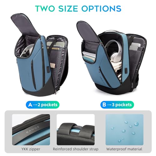 BANGE Business Smart Backpack Waterproof fit 15.6 Inch Laptop Backpack with USB Charging Port,Travel Durable Backpack (Light Blue(three Pocket), Medium) - color: Light Blue