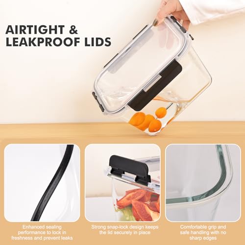 Liuruiyu 2 Pack Large Glass Food Storage Containers with Lids, 63oz Big Meal Prep Containers, Airtight Bento Boxes with Leak Proof Locking for Microwave, Oven, Freezer and Dishwasher, BPA Free - color: 2 Pack-63oz