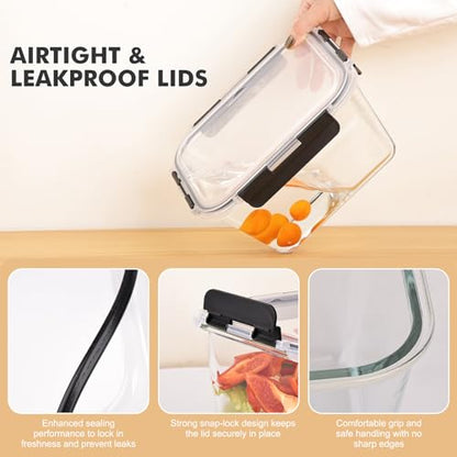 Liuruiyu 2 Pack Large Glass Food Storage Containers with Lids, 63oz Big Meal Prep Containers, Airtight Bento Boxes with Leak Proof Locking for Microwave, Oven, Freezer and Dishwasher, BPA Free - color: 2 Pack-63oz