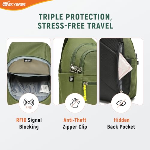 SKYSPER Sling Bag RFID Anti-Theft Crossbody Bag Recycled Travel Cross Body Bag Shoulder Sling Daypack - color: Armygreen