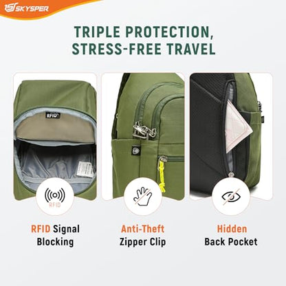SKYSPER Sling Bag RFID Anti-Theft Crossbody Bag Recycled Travel Cross Body Bag Shoulder Sling Daypack - color: Armygreen