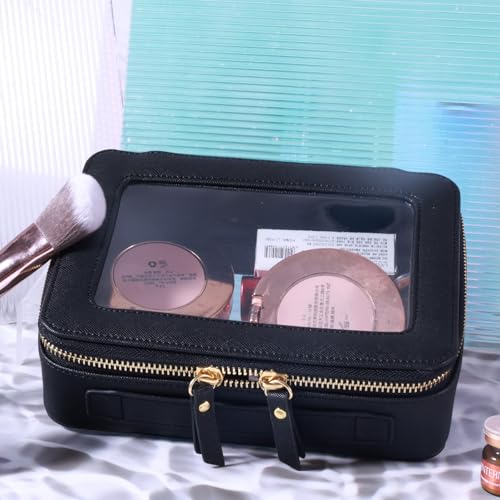 SANHECUN Toiletry bag waterproof cosmetic organizer with handle lagre opening for travelling car organizers(Black) - color: Black