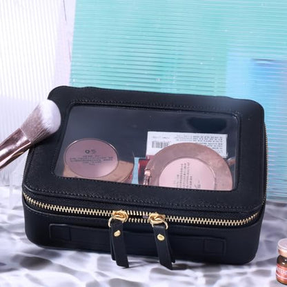 SANHECUN Toiletry bag waterproof cosmetic organizer with handle lagre opening for travelling car organizers(Black) - color: Black