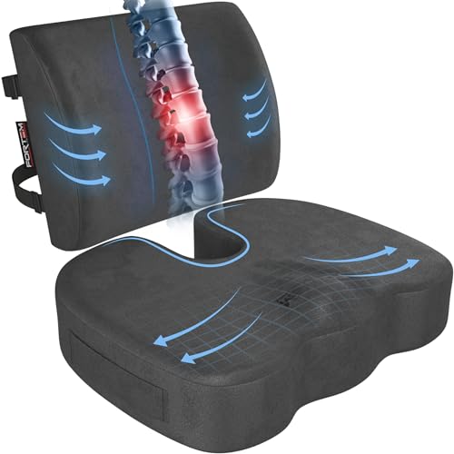 FORTEM Seat Cushion, Office Chair Cushion, Lumbar Support Pillow for Office Chair, Memory Foam Car Seat Cushions, Sciatica Coccyx Tailbone Pain Relief, Cushions for Back Support, Washable, Non Slip XL - color: Dark Grey Velour, size: X-Large