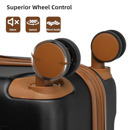 LARVENDER Luggage Sets 6 Piece Hardside Expandable Suitcase Set with Spinner Wheels TSA Lock Black, Travel Luggage Set Clearance for Men and Women, Black - color: Black Brown, size: 6 piece set
