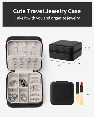 VLANDO Travel Jewelry Case, Small Travel Jewelry Organizer Box for Girls Women - Black - color: Black