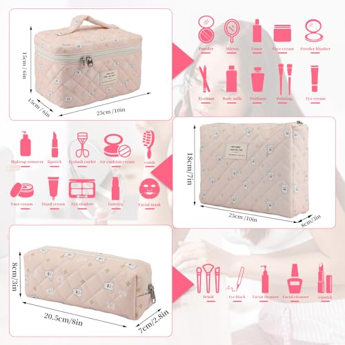 3PCS Coquette Makeup Bag,Quilted Cosmetic Bag Large Make Up Bag Set,Quilted Portable Toiletry Organizer Bag,Cotton Travel Skincare Bag for Women Girls(07-White bunny) - style: 07-white Bunny