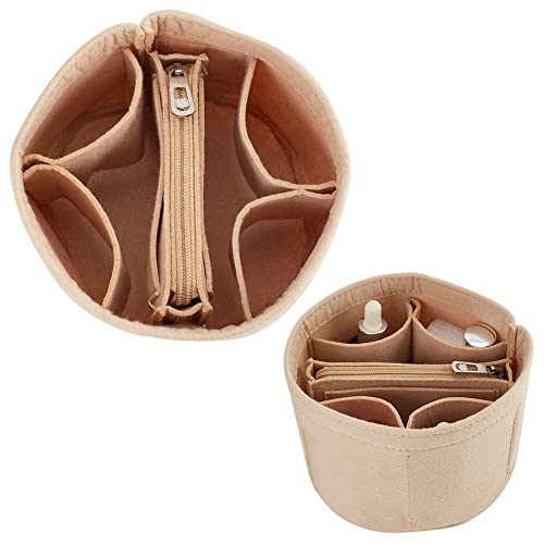WADORN Small Felt Purse Organizer Insert, Handbag Insert Liner for LV Cannes Round Bucket Bag Organizer Barrel Bags Interior Inserts Accessories for Bucket Makeup Bag, 5.11x4.65 In, Beige - color: Beige