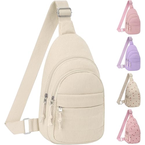 ELONGRIVER Corduroy Small Crossbody Bags for Women Teen Girls Trendy, Cute Sling Bag for Girls Travel Hiking, Beige - color: Beige