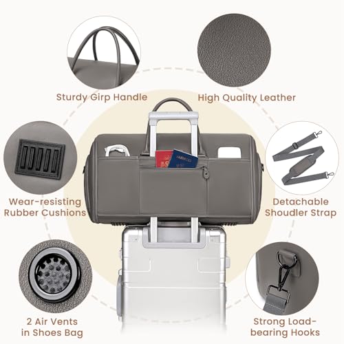 Suit Bag Travel,Vessgra 2 in 1 Leather Duffle Bags for Men 56L Duffel Bags for Traveling PU Leather Garment Bag with Shoe Compartment,Travel Carry on Bag Weekender Bussiness Wedding,Grey - color: Grey