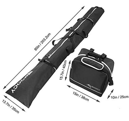 MOOCY Ski Bag for Air Travel, Unpadded Snow Bag Fits Skis Up to 200cm, Carrying Bag for Adults and Children - color: Black Ski and Boot Bag Combo
