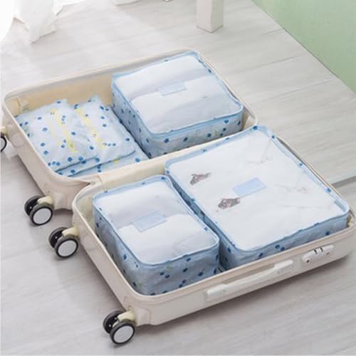 Packing Cubes - 6Pcs Travel Luggage Organizer Bags for Backpack Suitcases (Blue Cherry) - color: Blue Cherry