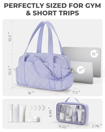 Percover Weekender Bag for Women, Ultra Lightweight Travel Duffle, Carry On Personal Item Overnight Bag with Toiletry Pouch & Compartments, Quilted Gym & Travel Bag, Lavender Purple - color: Lavender Purple