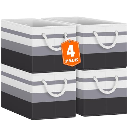 Fab totes Storage Bins 4-Pack, Foldable Storage Baskets for Organizing Toys, Books, Shelves, Closet, Large Storage Box with Rope Handles, Sturdy Organizer Bins,Gradient Grey - color: Gradient Grey, size: 4pack