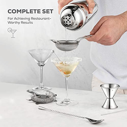 FineDine 10-Piece Cocktail Shaker Set with Travel Bag - Stainless Steel Shaker Set Bartender Kit - Mixology Bartender Kit - Strainer, Muddler, Jigger, Bar Spoon, Bottle Opener, Pour Spouts - Bar Set - size: 10-Piece