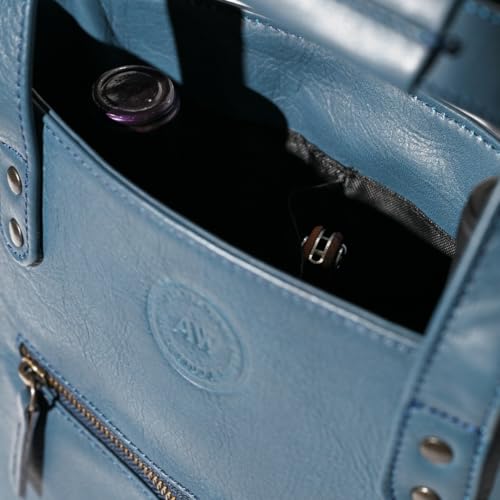 Premium Collection Genuine Leather Two-bottle Wine Tote | Luxury & Style Bag | Ideal Gift | Women and Men - color: Blue