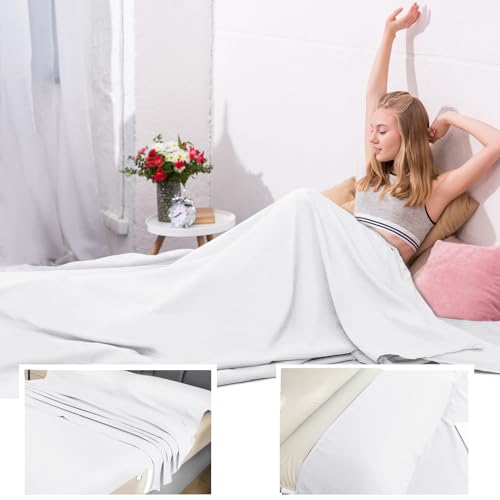 Sleeping Bag Liner,Travel Sheet & Adult Sleep Sack, Camping Sheets Travel Sleep Sack for Backpacking,Hotels & Hostels -Lightweight Single &Double Travel Sheet Camping Sheets - color: Double White