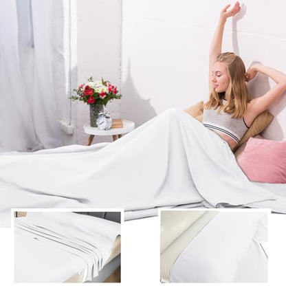 Sleeping Bag Liner,Travel Sheet & Adult Sleep Sack, Camping Sheets Travel Sleep Sack for Backpacking,Hotels & Hostels -Lightweight Single &Double Travel Sheet Camping Sheets - color: Double White
