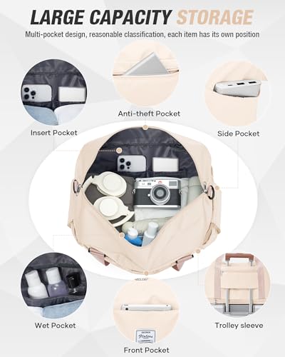 Expandable Travel Duffle Bag for Women Men, Large Gym Bag Travel Tote Bags, Waterproof Carry On Personal Item Bag Airline Approved, Workout Weekender Bag for Overnight Trips with Luggage Sleeve, Beige - color: C-beige