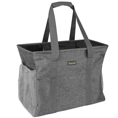 BALEINE Extra Large Utility Tote Bag with Reinforced Wire Frame, Reusable Grocery Bag for Shopping, Picnic (Grey, 16.5''x14''x10'') - color: Gray, size: 16.5''x14''x10''