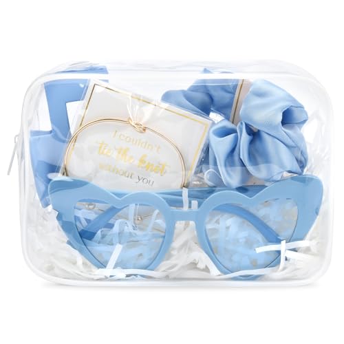 DEEKA 5 Pcs Bridesmaid Proposal Bag Set Gift Clear Makeup Toiletry Bag Bachelorette Party Favors Sunglasses Hair Claw Clips Scrunchies Knot Bracelets Bridal Wedding Party Gifts (Blue) - color: Blue, size: 1 Set