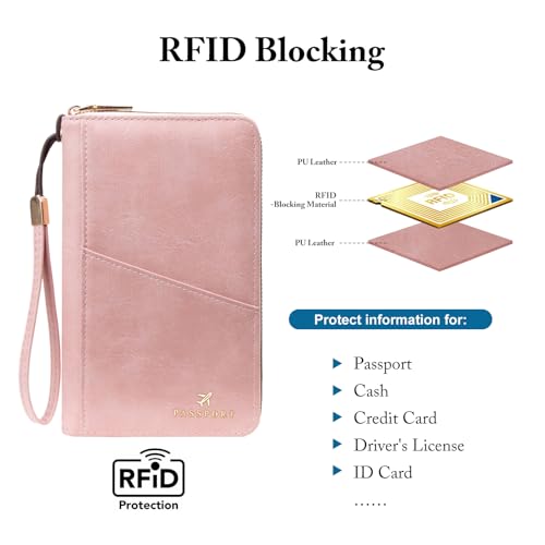 Family Passport Holder for Travel Women and Men RFID Passport Holder with Zipper Passport Case Passport cover Passport Wallet Travel Essentials and Accessories(1-2,Pink) - color: Pink 1