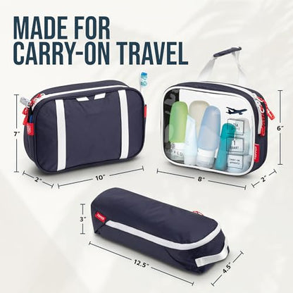 Toiletry Bag Kit 3 Piece Set: Hanging Travel Toiletry Bag + 311 TSA Cosmetic Liquid Bag + Accessory Organizer Pouch - color: Navy