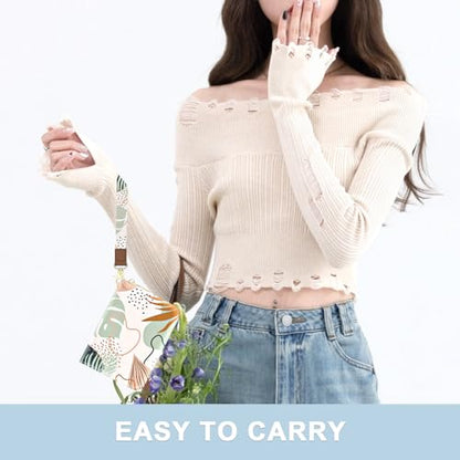 Aiawoxc Credit Card Holder, Small RFID Wallet Slim Leather Card Organizer Case with Zipper and Wristlet Strap, Boho Leaves - color: B-Leaf, size: Wrist Strap