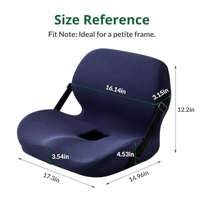 Ergonomic Seat Cushion for Sciatica Relief & Long Driving - Memory Foam Back Support with Adjustable Strap, Non-Slip Base & Removable Mesh Cover - Office, Car (Navy Blue) - color: Navy