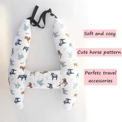 SIQITECHNO Car Travel Pillow H-Shape Seat Pillow Kids Adults Soft Neck Pillow Breathable Head and Body Support Pillow Car Aircraft Sleeping Cushion for Long Journey Road Trip Travel Accessories - color: Cute Ponies