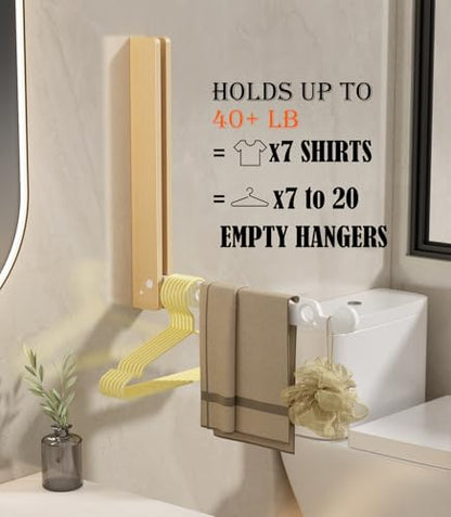 Natural Wood Folding Clothes Hanger Rack for Laundry Room, Wall Mounted Clothes Drying Rack, Laundry Drying Rack Foldable, Perfect for Small Spaces, Beech Wood White - color: White