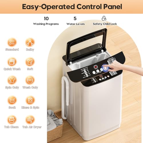 Auertech 28 lbs Portable Washing Machine, Fully Automatic Portable Washer with LED Display, 10 Wash Cycles, 5 Water Levels, 24H Delays, Top Load Washing Machine for Apartment, RV, Dorm, Home - size: 28 lbs