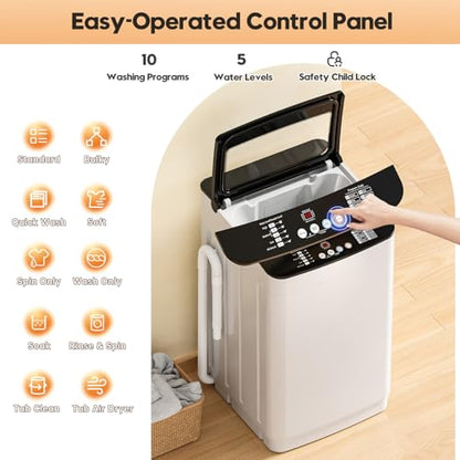 Auertech 28 lbs Portable Washing Machine, Fully Automatic Portable Washer with LED Display, 10 Wash Cycles, 5 Water Levels, 24H Delays, Top Load Washing Machine for Apartment, RV, Dorm, Home - size: 28 lbs