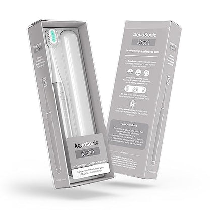 Aquasonic Icon ADA-Accepted Rechargeable Toothbrush | Magnetic Holder & Slim Travel Case | 2 Brushing Modes & Smart Timers | Gentle Micro-Vibrations (Stone) - color: Stone