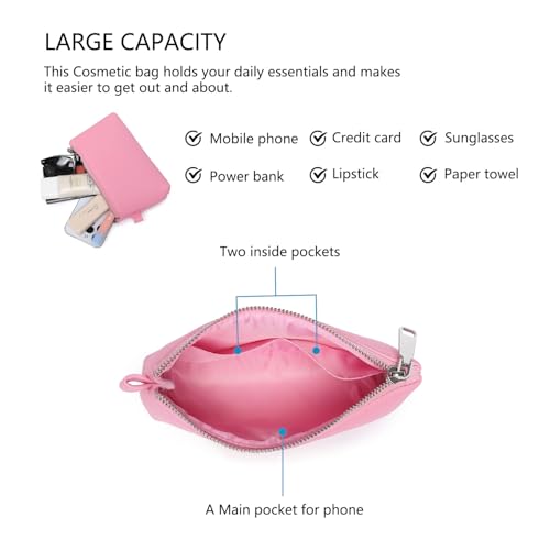 30 Color PU Faux Leather Travel Toiletry Bag for Women, Mini Cosmetic Pouch Organizer with 2 Dividers, Easy Clean Makeup Bag for Purse, Gift Idea (PU Faux Leather/Azalea Pink) - color: PU/Azalea Pink