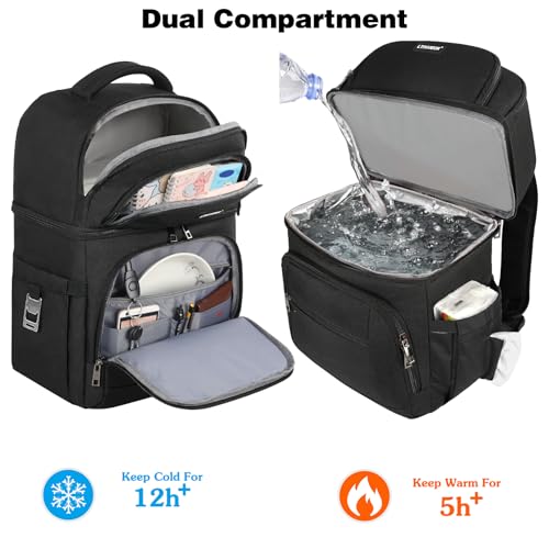Cooler Backpack,Insulated Backpack Cooler Leakproof Double Deck Cooler Bag for Men Women RFID Lunch Backpack - color: Black